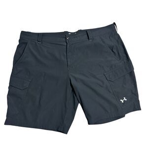 Under Armour Mens 42 Black Heat Gear Cargo Performance Shorts Angler Fish Hunter